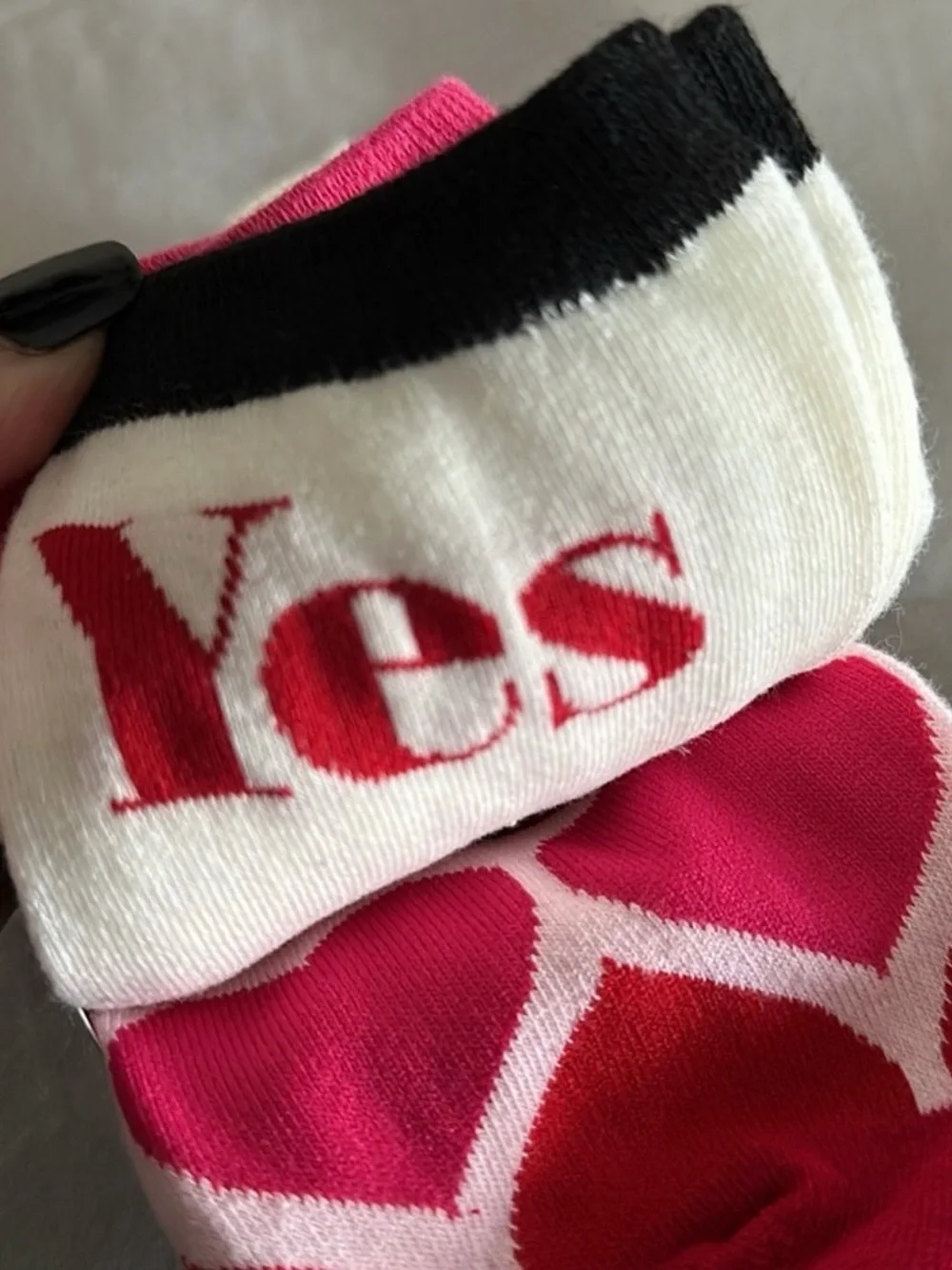 3 pair Kate Spade hearts stripes Yes No Maybe So pink red black crew Socks gift